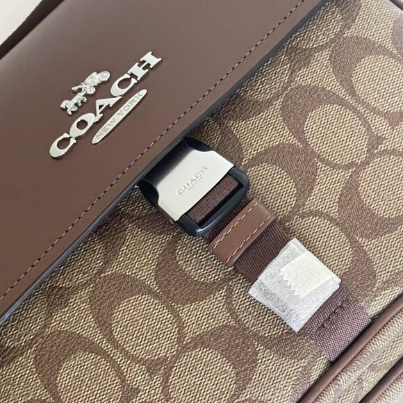 Coach Pace Messenger Bag Brown Signature Canvas Leather Unisex - Picture 6 of 9